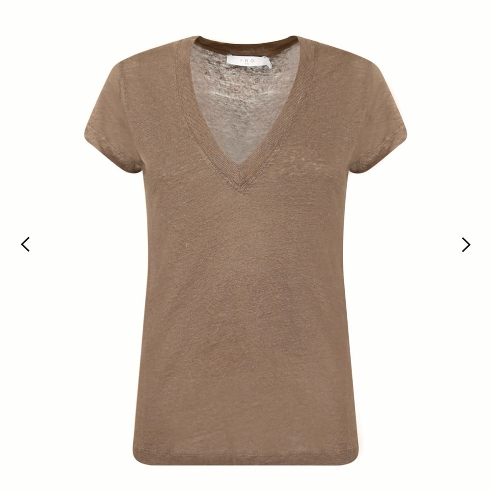 Iro Paris Camel Deep V-Neck Short Cap Sleeve Slub Linen T-shirt Top